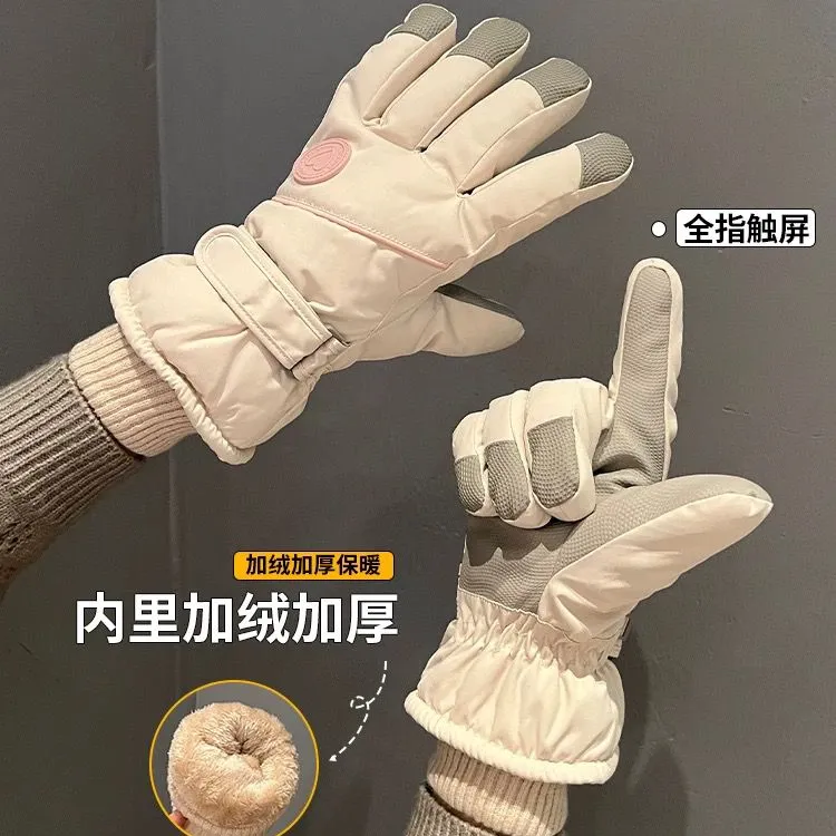 骑行手套冬季女士保暖加厚加绒可触屏东北电动车防寒冬天滑雪手套