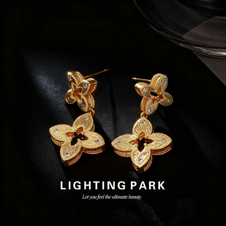 黄铜合成锆石耳饰 【重工系列】比直播间更惊艳  小草吊坠耳钉2282