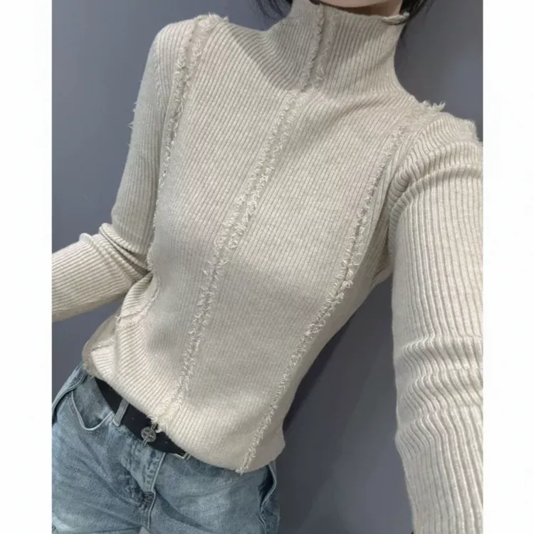 秋冬毛衣堆堆高领针织上衣女秋冬搭配西装打底衫风衣内搭正肩162