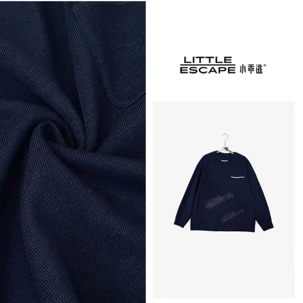 小乖逃休闲舒适藏蓝色卫衣白线口袋秋冬卫衣圆领宽松TS8101