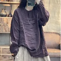 [四月阳光]秋季亚麻炒色做旧半开扣女装休闲上衣(长73胸围124)