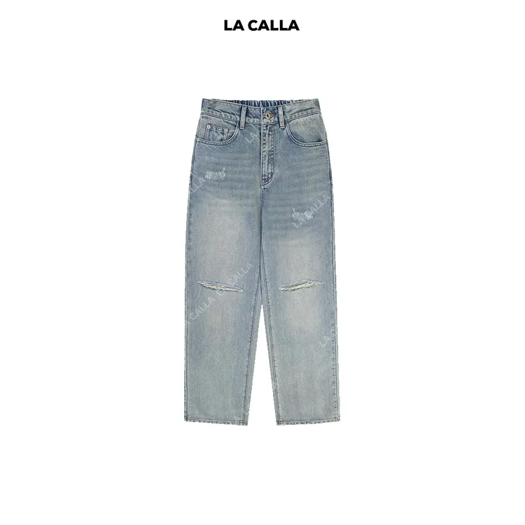 LA CALLA水洗做旧膝盖破洞直筒牛仔裤YY-M-5320