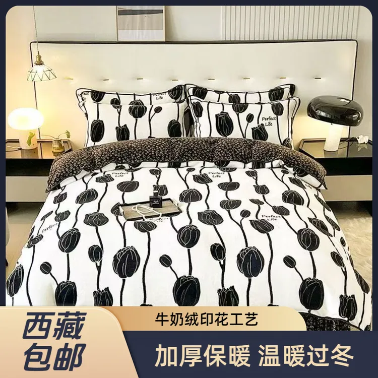 【拉萨发货】秋冬新款牛奶绒印花四件套保暖双面绒印花床裙四件套