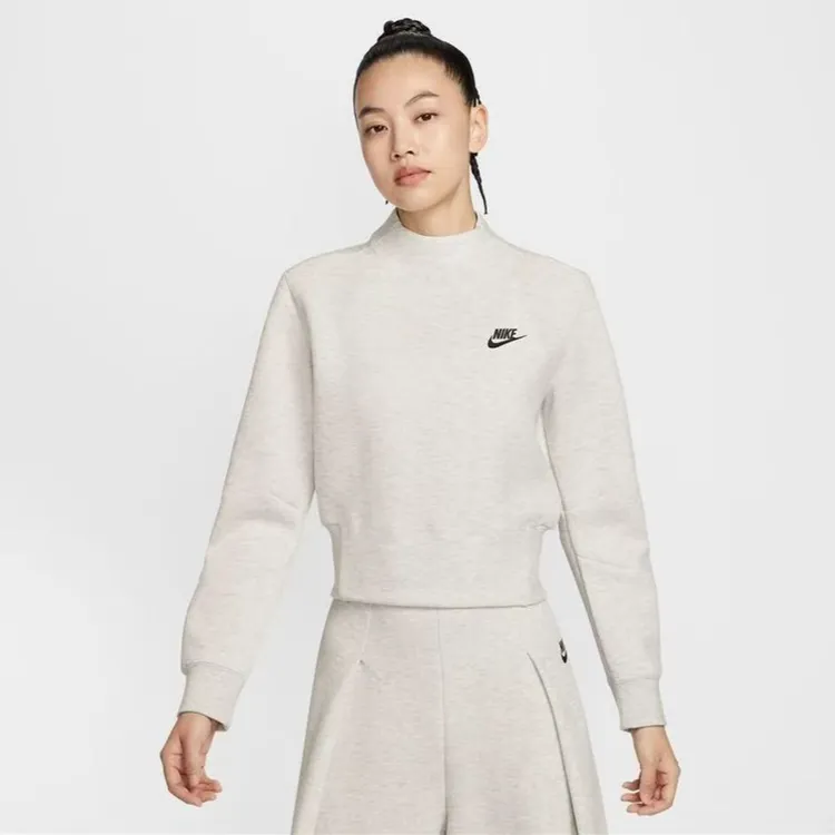 NIKE耐克女子AS W NSW TCH FLC CREW针织无帽卫衣HV2797-013