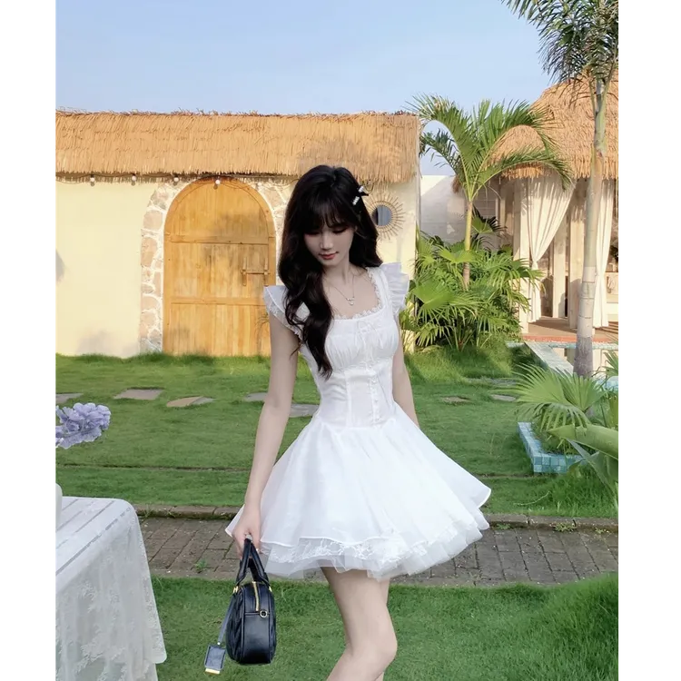 纱与芭蕾 夏季2025法式重工在逃公主裙网纱蓬蓬裙蕾丝连衣裙