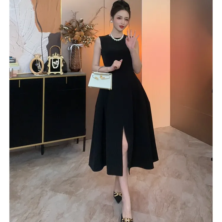 【奥黛丽无袖】赫本风背心裙夏季黑色连衣裙气质长裙修身小众裙子