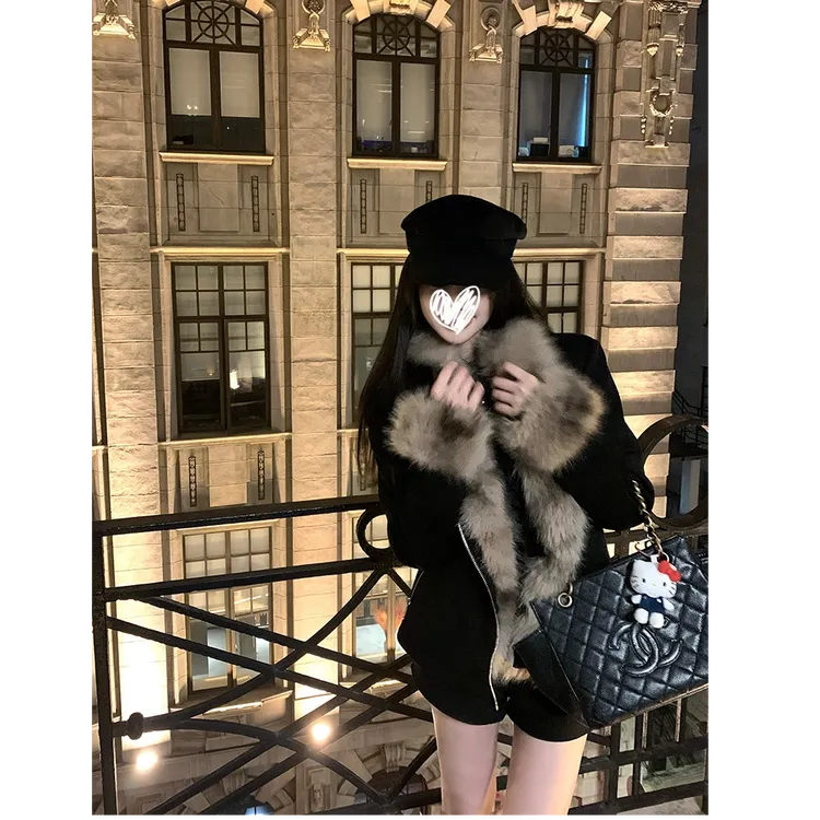 蒂安娜小姐 冬季黑色保暖加厚加厚小香风女短款冬韩版外套