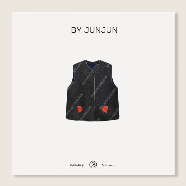 ByJunjun【小红手】超重工双面四平针厚实羊毛马甲秋冬新款女装