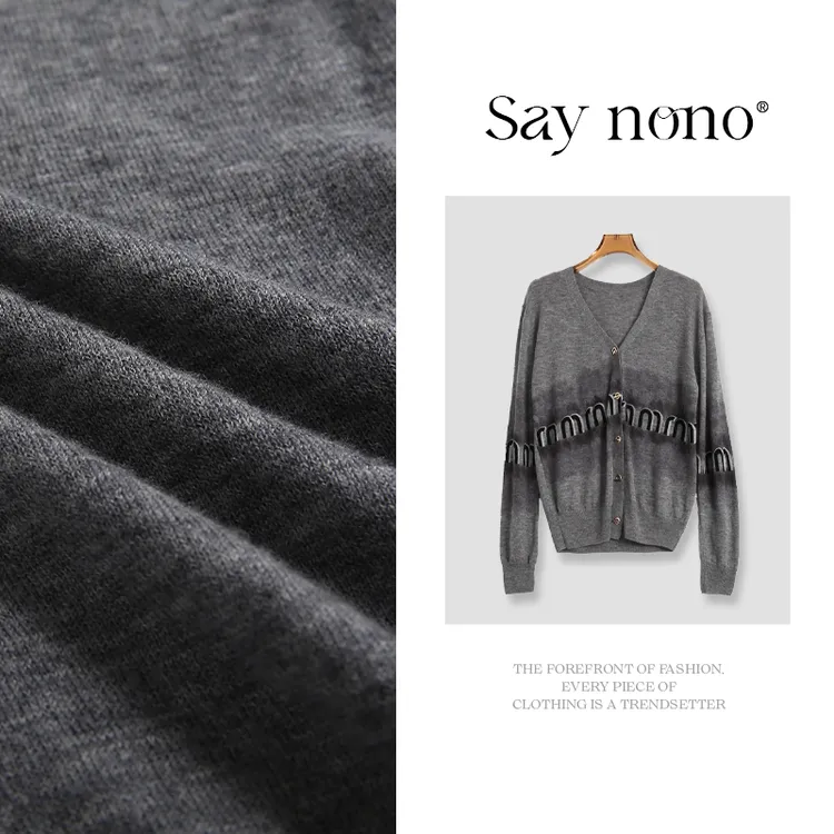 懒猫nono│Saynono 羊毛V领印花开衫上衣 /YX8222