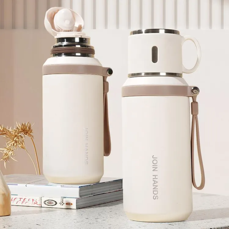 简约大容量带杯盖保温杯保温壶便携提绳保温杯茶水分离可泡茶水杯
