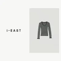 i-EAST 钢琴旧梦~撞色黑白条纹设计感长T恤上衣-4Q SY0165