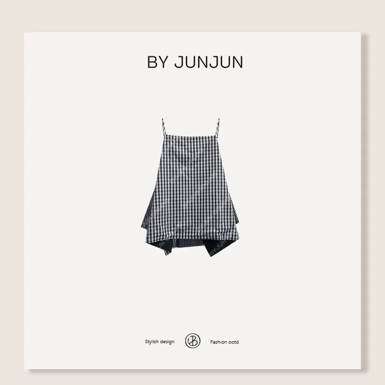 Byjunjun【赫尔辛海岸】撞色格纹两面穿吊带裙C25Q607