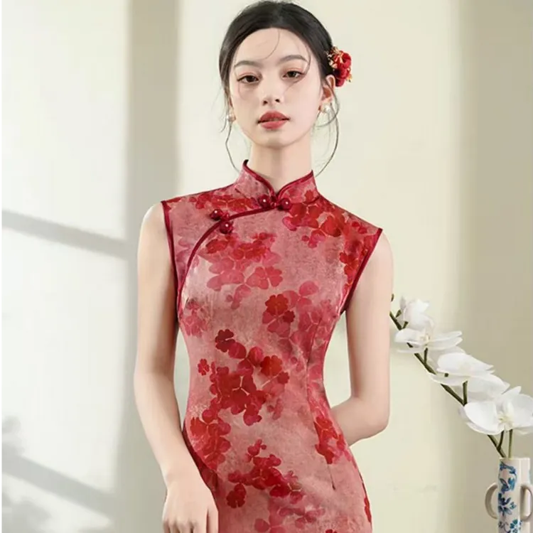 SS【婉清】苏苏红色旗袍新款夏季新中式改良年轻款少女无袖高端大气