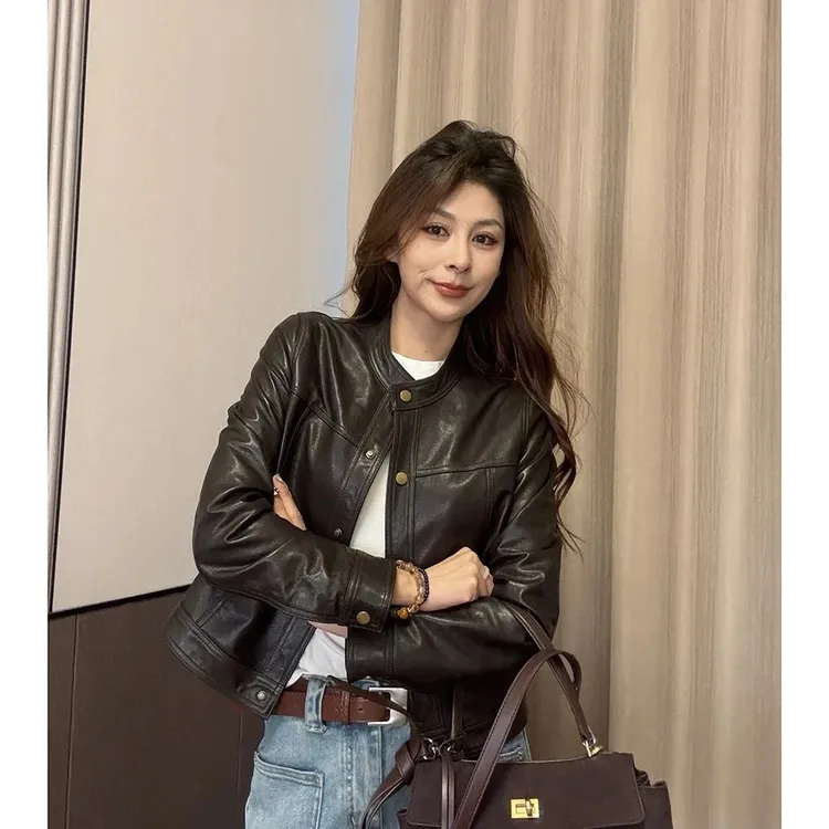 初秋季网红同款时尚百搭气质女装短款皮衣外套