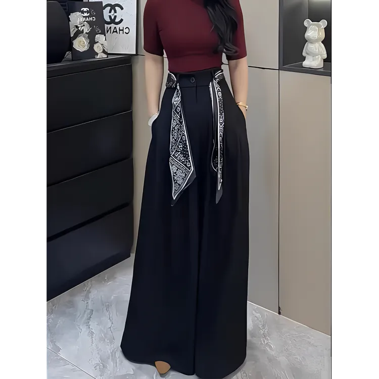 时尚气质百搭高腰显瘦阔腿裤女夏季新款韩版宽松垂感休闲西装裤