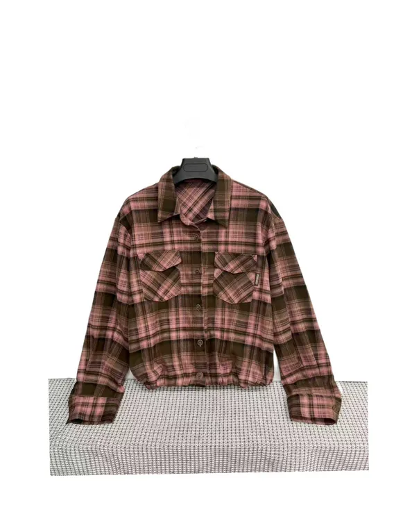 C 25367 格子  翻领  时尚  百搭  休闲  衬衫