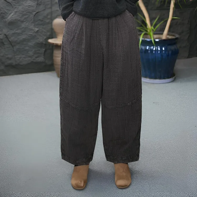 【亚麻棉裤】FF冬季松紧腰保暖微弹棉裤秋冬纯色宽松韩版厚棉裤子女