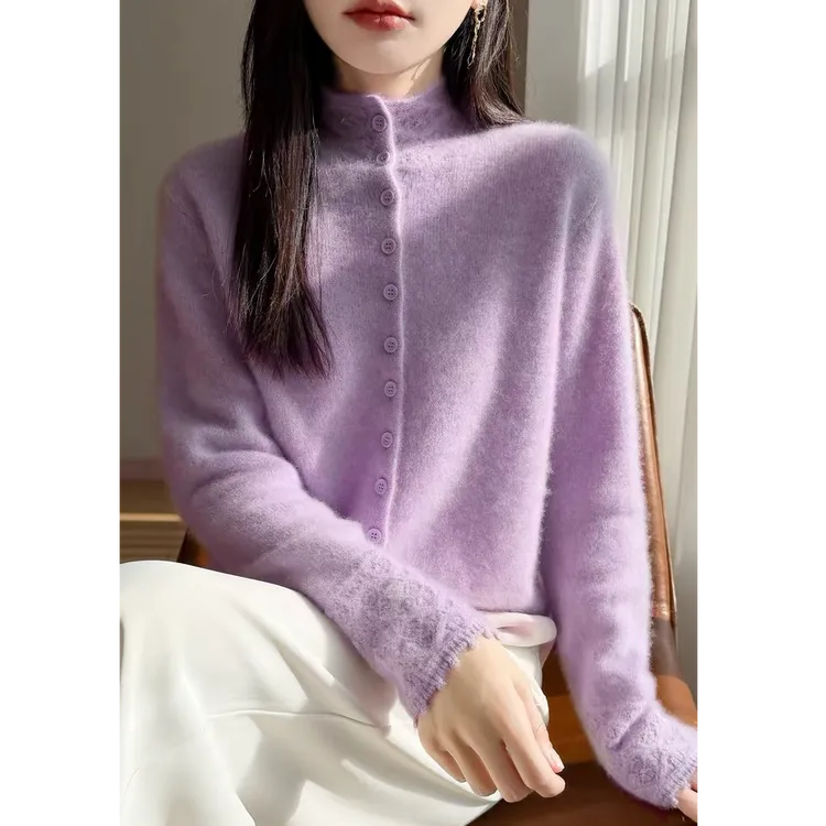 加厚款~能机洗！软糯亲肤半高领钩花花边袖针织衫女保暖毛衣外套