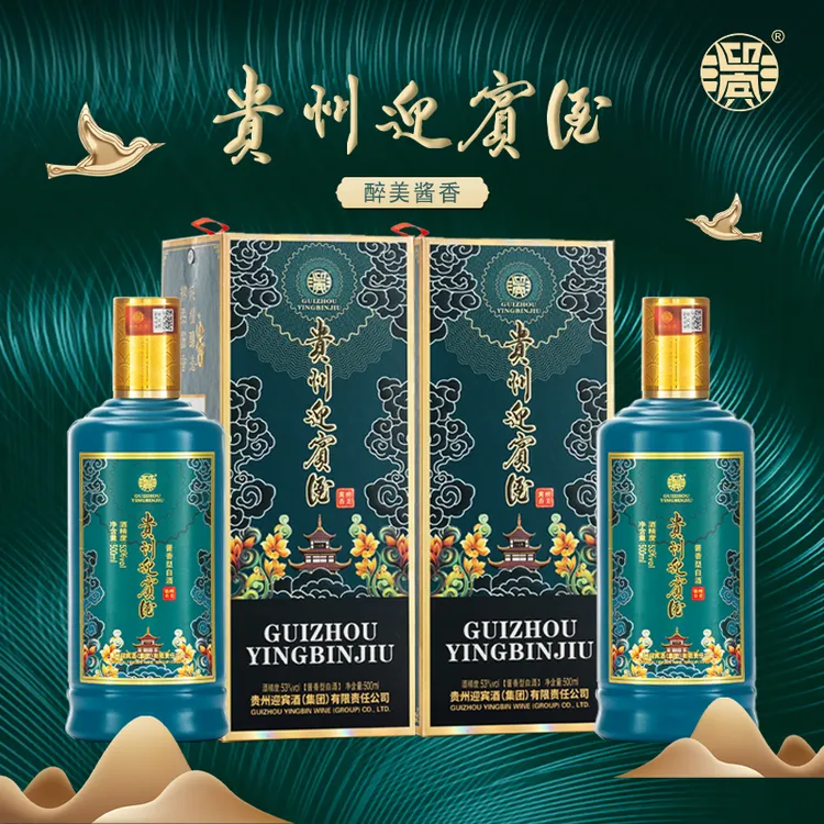 迎宾酒500ml*2瓶礼袋装酱香型白酒 纯粮酒高性价比高颜值白酒53度