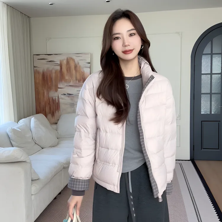 【余欢欢】冬季时尚休闲三颗扣袖口拼接短款羽绒服-YHW50892