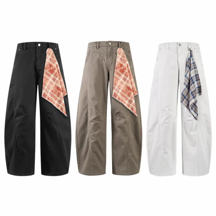 夏季新款美式水洗弯刀牛仔休闲男女同款宽松baggy版型垂感镰刀裤