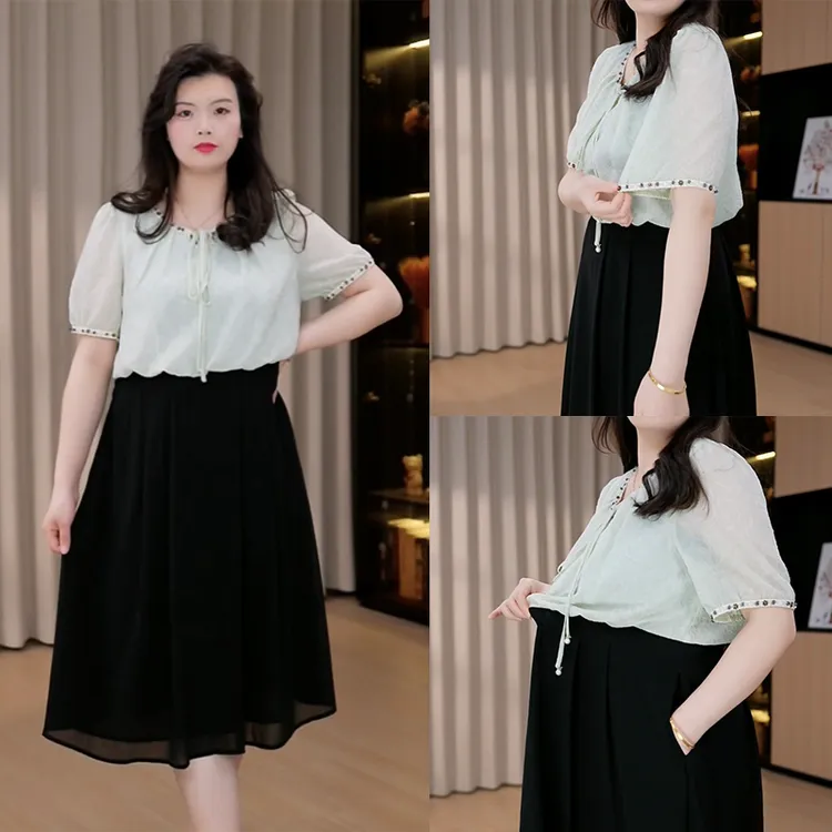 胖依依大码女装2025夏季新款气质百搭时尚优雅显瘦连衣裙ZB7142