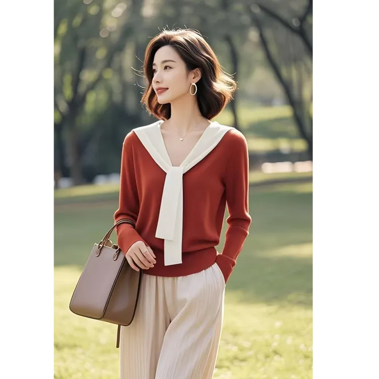 慵懒风2025秋季新款气质披肩红色休闲显瘦毛衣洋气减龄女装上衣