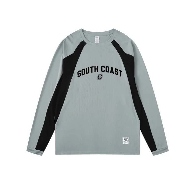 运动T恤速干长袖运动训练男士圆领跑步印花休闲秋季拼接复古男子