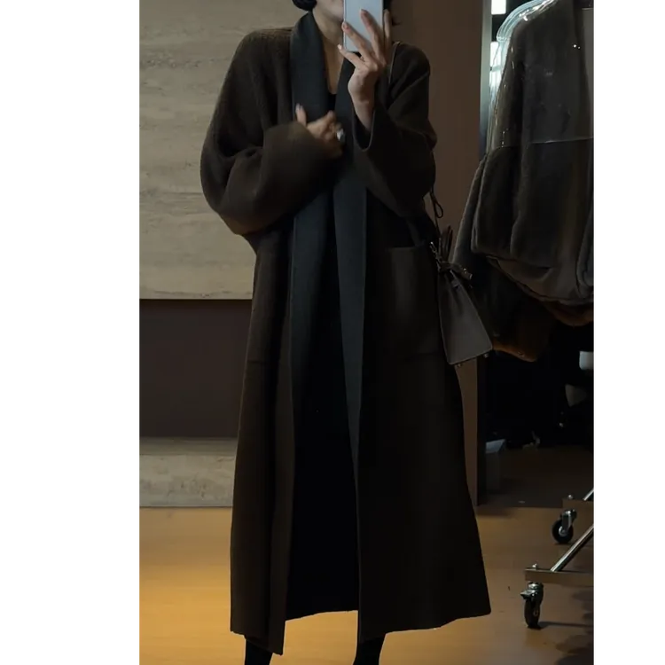 TANTAN 气质宽松中长款秋冬韩版毛呢大衣4634
