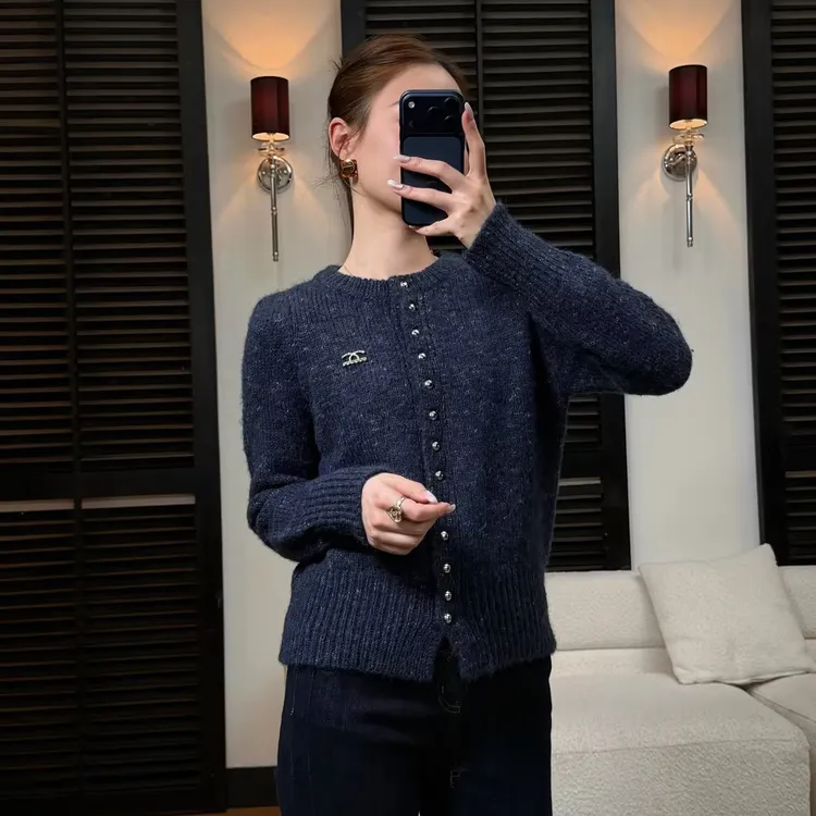 HELA AOMI “奈尔午夜蓝”设计感藏青色开衫针织衫毛衣CY4CM36509
