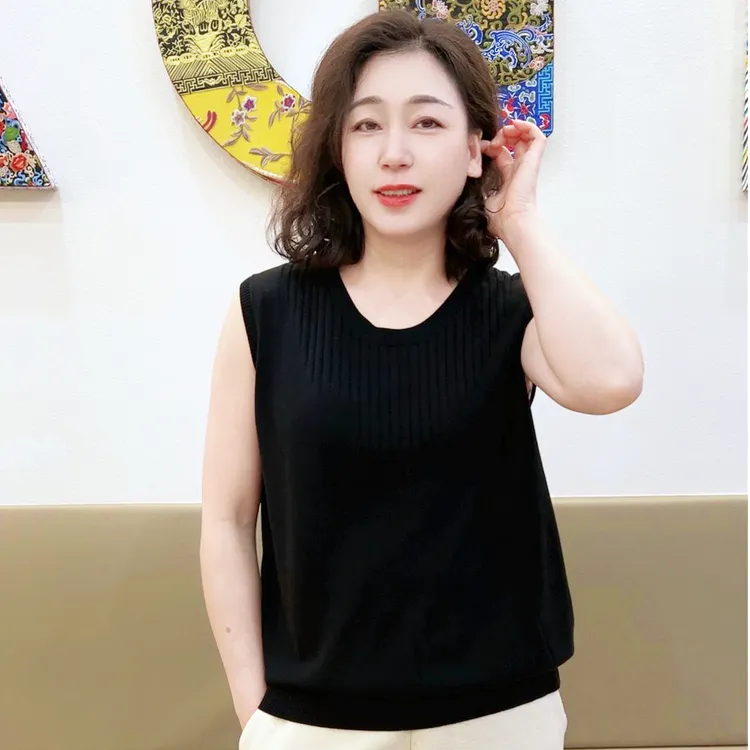 【凉爽+透气】夏季新款(24606)背心打底圆领中老年女士无袖大码时尚