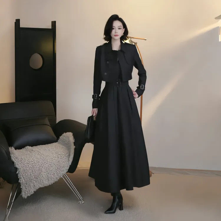法式轻奢风衣套装时尚套装简约通勤气质设计师时尚双排扣轻奢西装