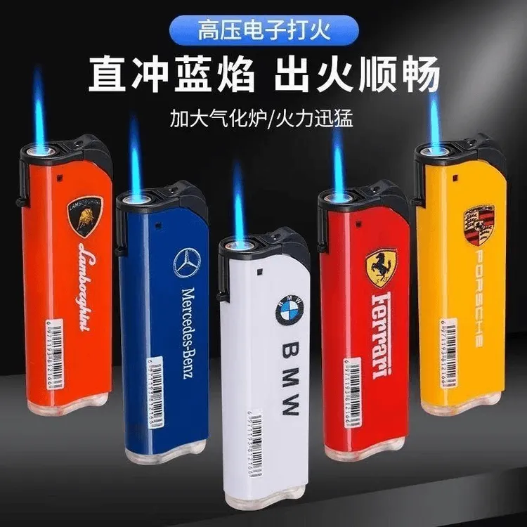 批发爆款车标升级金属防爆蓝颜直冲打火机创意个性