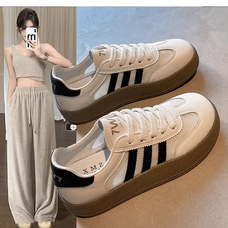 MK&DK网面德训鞋女2025夏季薄款透气新款厚底小白鞋学生配裙子