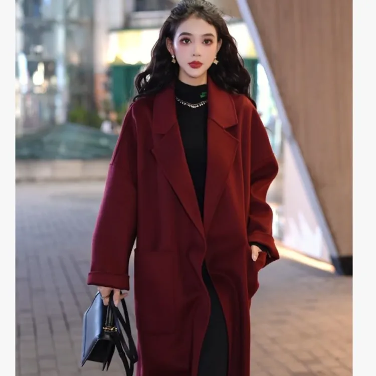 AMASS/阿玛施新款时尚秋冬廓形绵羊毛双面呢大衣女穿搭5400952