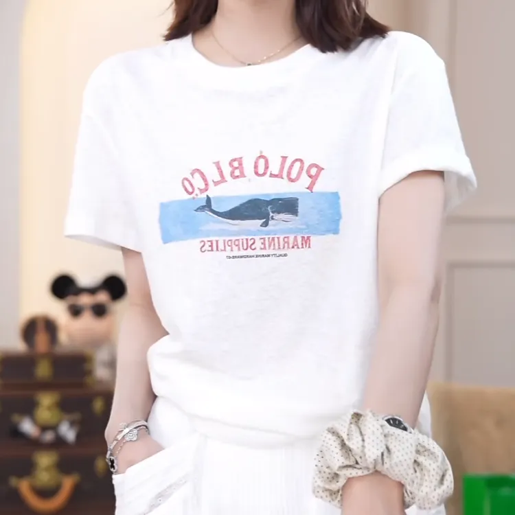 圆领休闲简约时尚百搭印花短袖T恤2025新款夏季女士宽松潮流上衣