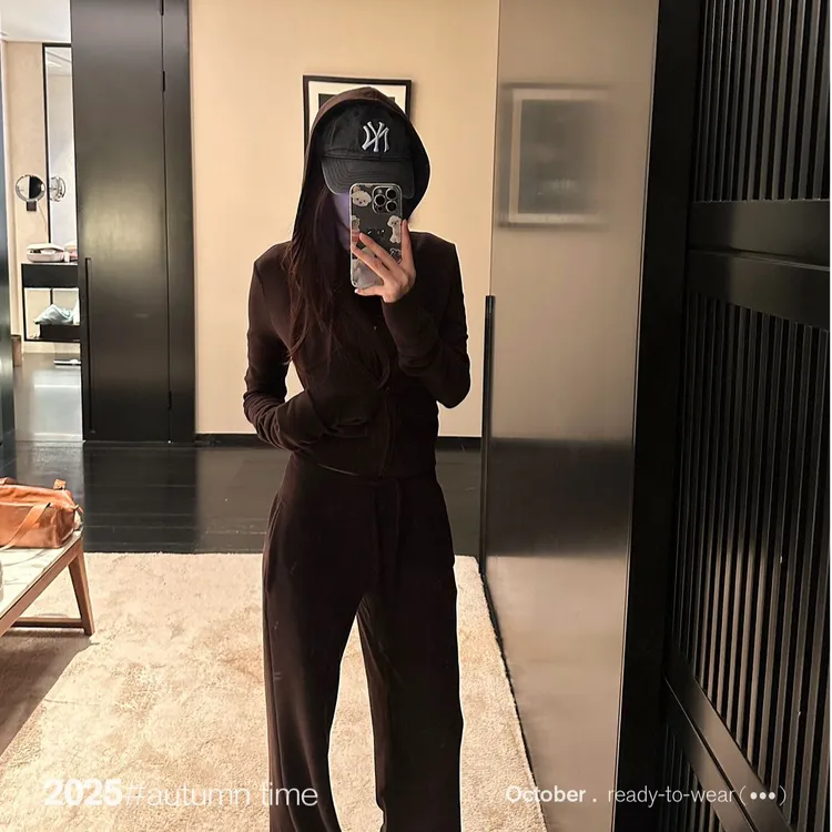慵懒风休闲套装女2025秋季新款韩系连帽卫衣外套高腰休闲裤两件套