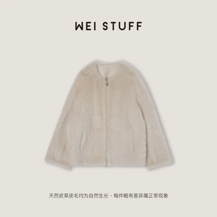 WEI STUFF“滤镜拉贡”米白色西班牙进口拉贡皮毛一体皮草 10830.