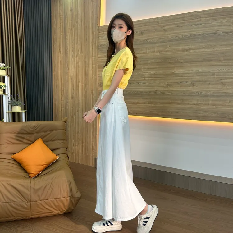 高腰牛仔半身裙女春秋2025新款复古宽松百褶裙a字中长款半裙子