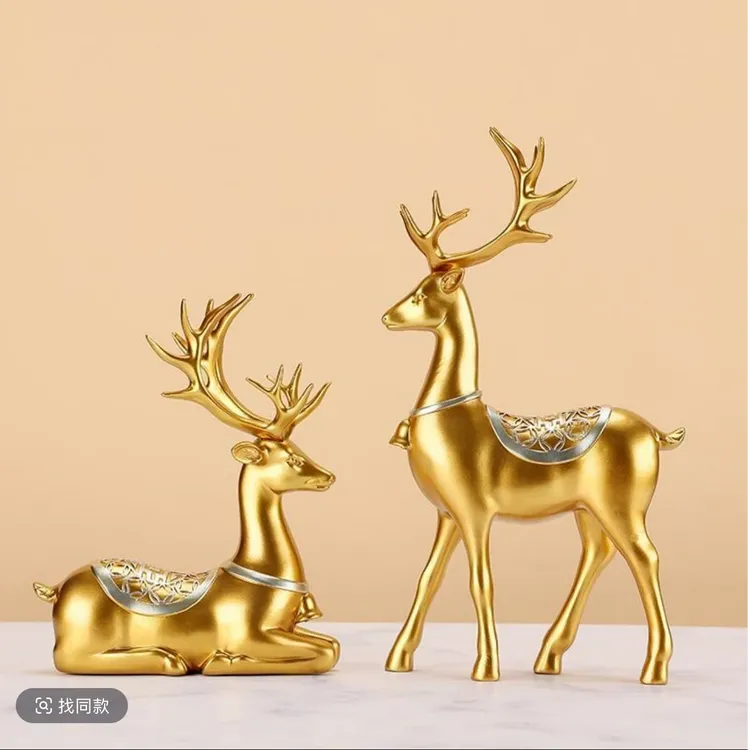 【全国包邮】招财鹿 轻奢创意家居装饰品客厅酒柜高档工艺品 金色