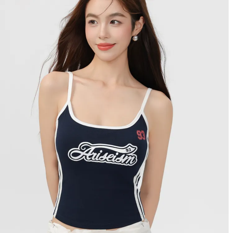 文字欧美海边数字印花复古短裙针织紧身吊带显瘦修身先显身材遮肉