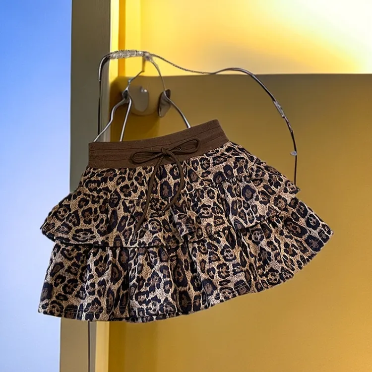 荷叶边显瘦蛋糕裙豹纹半身裙洋气百褶高腰复古印花百搭