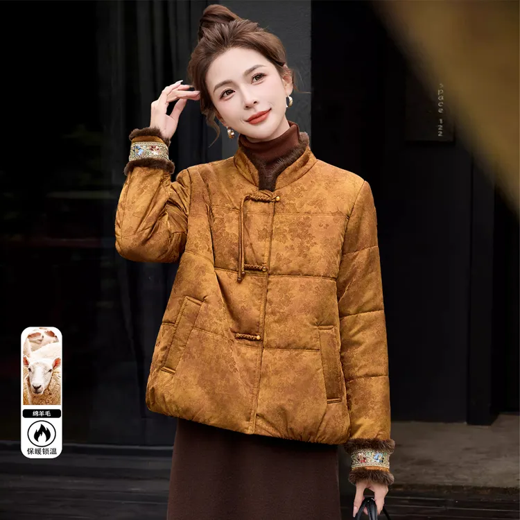 新中式棉衣棉服女装冬季2025新款高级感洋气棉袄正肩国风提花外套