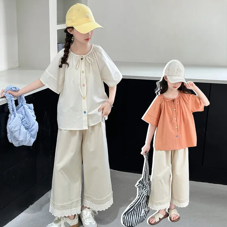女童中大童夏季韩系洋气时尚阔腿裤套装