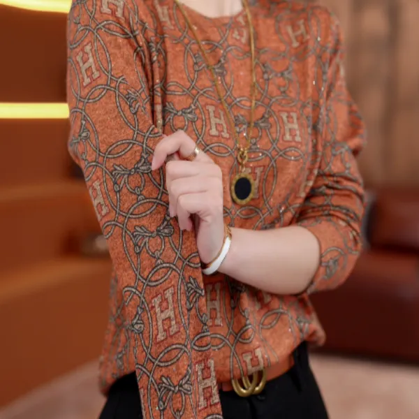 艾玛橙/秋冬洋气时尚百搭气质显瘦宽松减龄长袖打底衫上衣1839