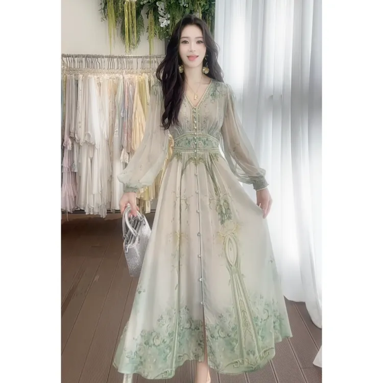 【禾枫丫丫-青野】重磅100桑蚕丝真丝连衣裙 8E-058-18