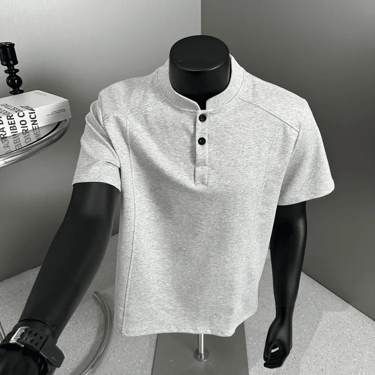 2025年裁剪解构polo衫亨利立领短袖t恤男夏季美式潮牌宽松半袖