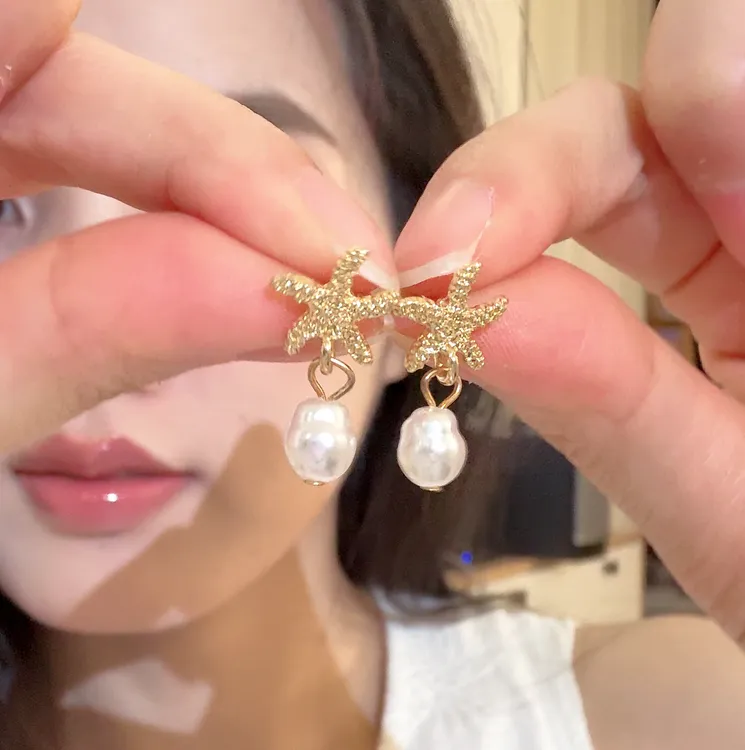 合金仿珍珠耳饰 时尚巴洛克珍珠海星耳钉女潮ins风夏季气质