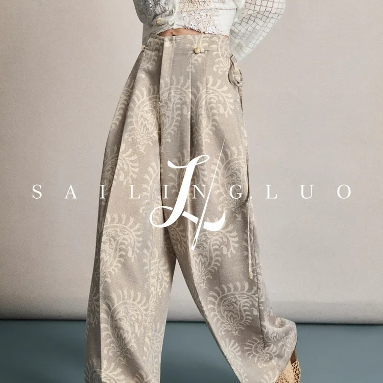 SailingLUO25秋装新款亚麻串珠花宽松透气宽松长款阔腿休闲裤