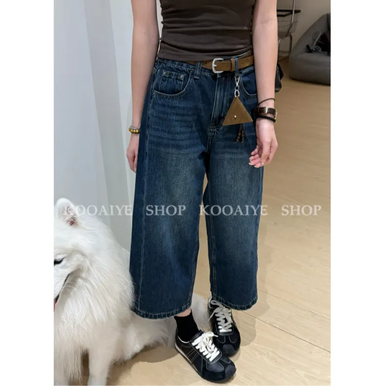 【三角八分】秋季高腰ins风显瘦时尚百搭八分裤牛仔裤